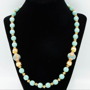Turquoise and Golden Handmade Beaded Necklace